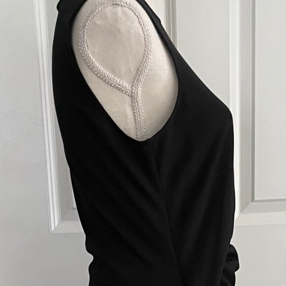 THEORY BLACK DRAPED SLEEVELESS SHEATH DRESS - SIZE MEDIUM - Picture 5 of 10